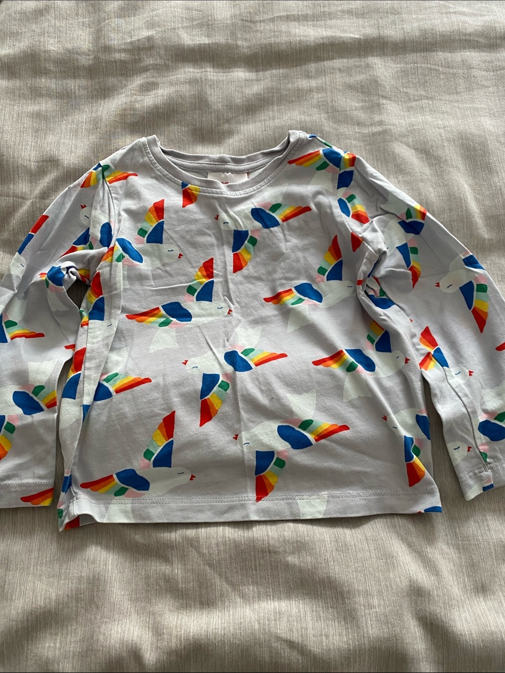 Hanna Andersson White Long-Sleeve Tee with Rainbow Bird Print